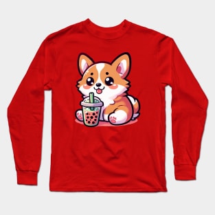 corgi boba holic Long Sleeve T-Shirt